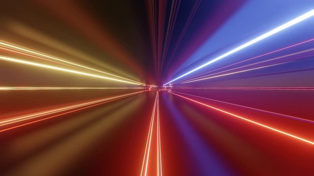 4k looped abstract high-tech tunnel with neon lights, camera flies through tunnel, neon lights flicker. Sci-fi red orange background in the style of cyberpunk or high-tech future. 7