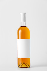 Bottle of wine with blank label on light background. Mockup for design
