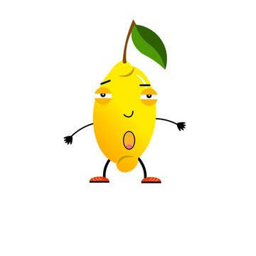 Fruit with character and emotions. Lemon in cartoon style. Vector illustration. The isolated object on a white background. 
