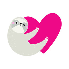 Cute sloth with heart. Valentines day card.