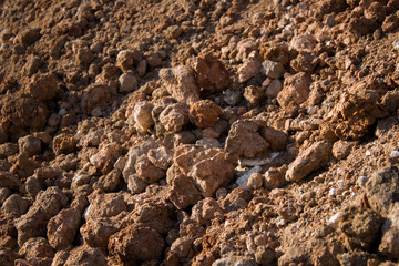Red clay background and texture. Red earth. Copy space.