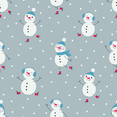 Christmas seamless pattern with cute snowmen.