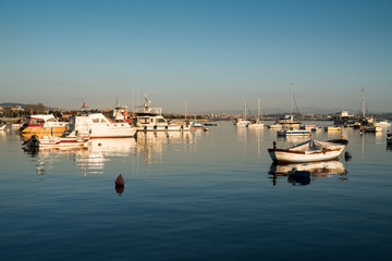Fototapeta na wymiar Boats in the sea at sunset. Tuzla, istanbul