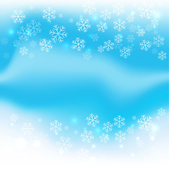 Christmas winter blue background with falling snow and snowflakes. Vector Illustration.
