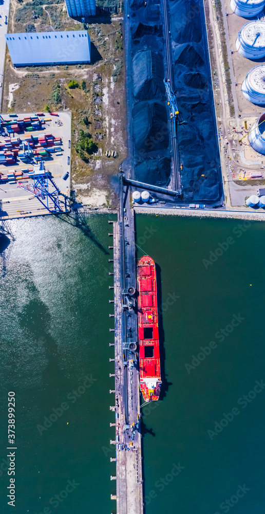 Poster container ship from sea port working for delivery containers shipment and container warehouse backgr
