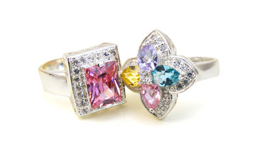 Jewelry accessories pair of ring with amethyst and ruby
