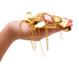Hand Holding Expensive Gold Jewelry