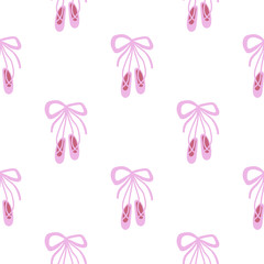Seamless pattern with pink pointe shoes.
