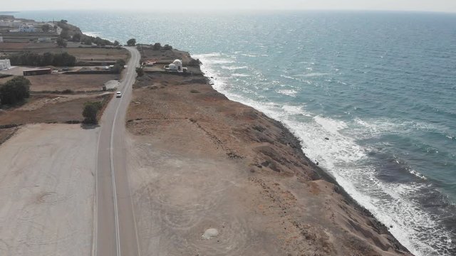 Driving Car Santorini Coastline Seashore Road City Summer Travel Destination