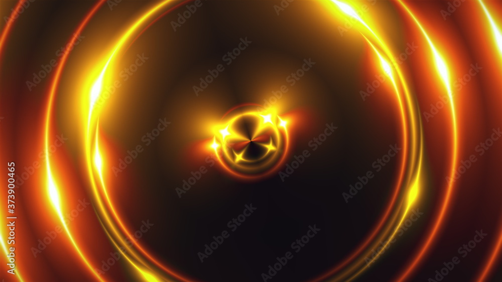 Poster 3d render of gold fractal lights with shining effects. computer generated abstract background of fli