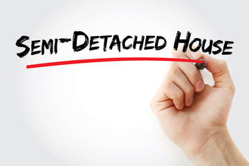 Semi-detached house text with marker, concept background
