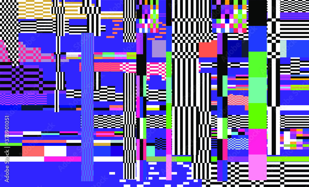 Poster Abstract pixelated background with flickers and datamoshing effect. Vaporwave and cyberpunk style aesthetics.