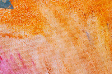 The texture of the canvas, coated with oil paints. Gradient in orange colors, copy space. The concept of a creative atmosphere, artistic events, education, etc.