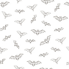 Halloween seamless vector hand drawn bat animals flying line doodle pattern