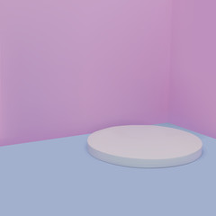 3d vector illustration. Minimal round white podium in pink and blue. Background abstract, Minimalistic, Realistic, pastel Colors. 3d rendering. For presentation, exhibition, dispaly