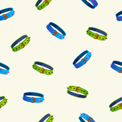Seamless pattern with pet collar in cartoon style.
