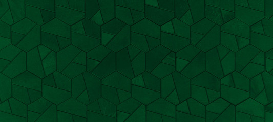 Abstract colored green dark seamless geometric hexagonal hexagon mosaic cement stone concrete tile wall texture background banner