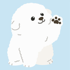 Flat colored white Bichon Frise waving hand
