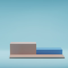 Square beige pastel podiums , on blue background, stage in studio, minimal trendy showcase for marketing product display, exhibition. 3d realistic vector illustration.