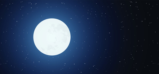 Vector moon and stars background. Moonlight night sky with stars. View lunar phase in space. Earth's moon glowing. Full Moon, supermoon, sar, blue maan, half moon, new moon. Moon shines through the tr © MarkRademaker