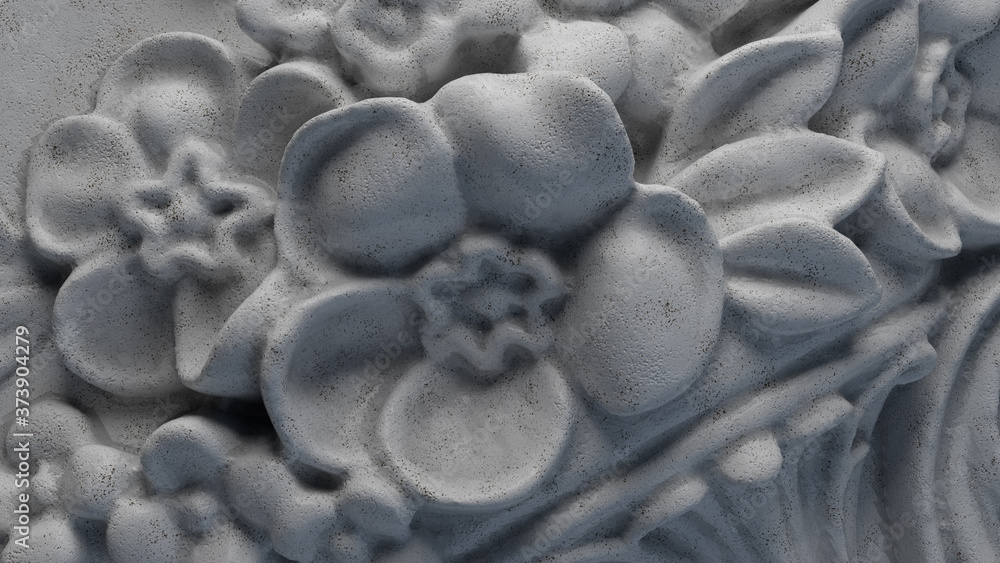 Poster 3d render of abstract statue element. elegant decorative background. closeup. ancient flower...
