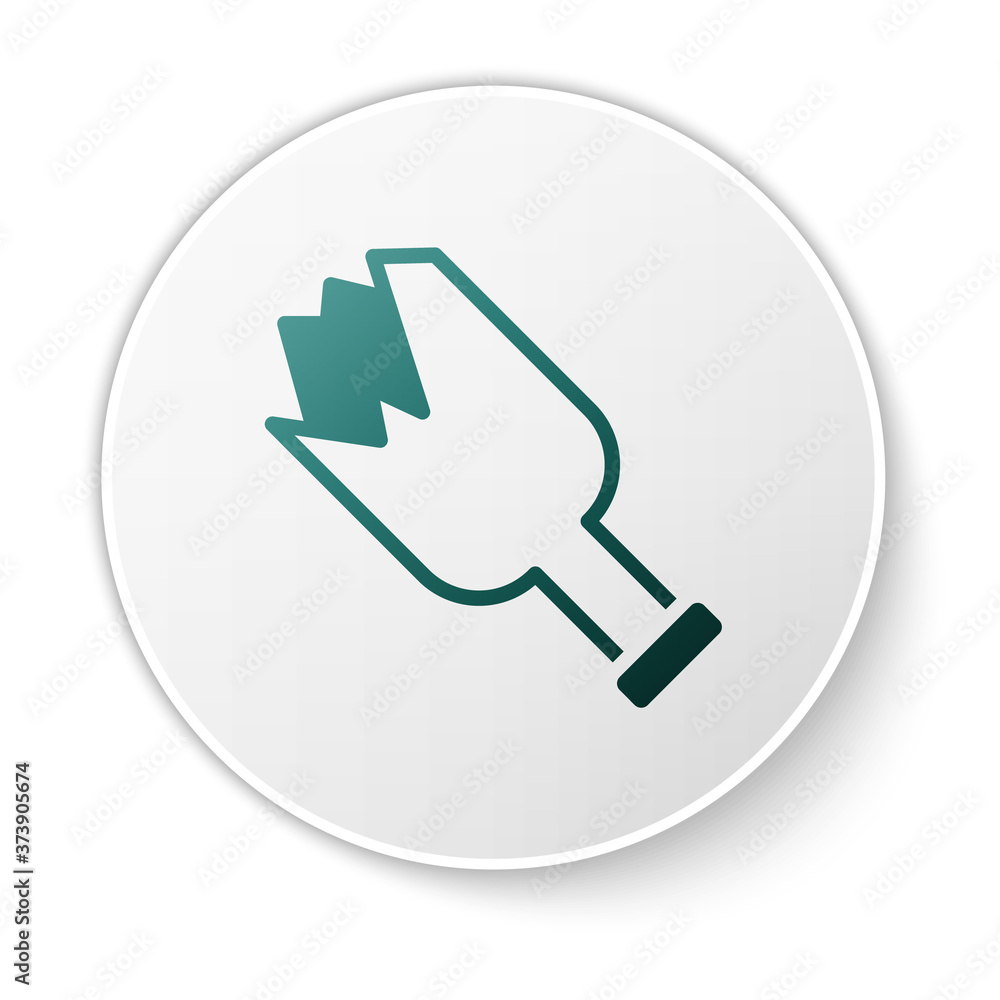 Poster green broken bottle as weapon icon isolated on white background. white circle button. vector.