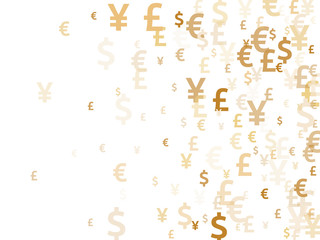 Euro dollar pound yen gold icons scatter currency vector design. Marketing backdrop. Currency 