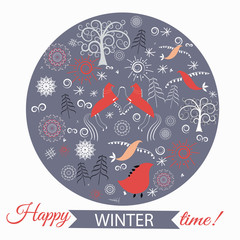 Invitation card, happy winter time, vector illustration
