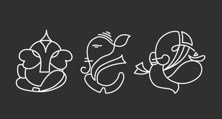 set of three lord Ganesha modern line art shapes