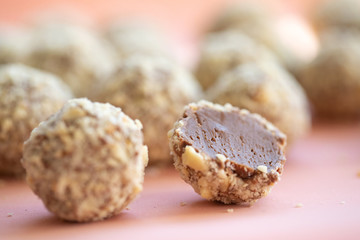 Milk chocolate candy. Handmade sweetness. High quality photo.