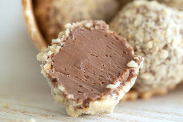 Milk chocolate candy. Handmade sweetness. High quality photo.