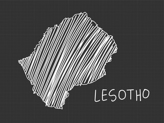 Lesotho map freehand sketch on black background.