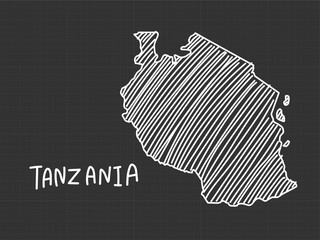 Tanzania map freehand sketch on black background.