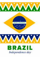 Brazil Independence Day. Happy national holiday. Freedom day. Celebrate annual in September 7. Brazil flag. Patriotic brazilian design. Poster, card, banner, template, background. Vector illustration