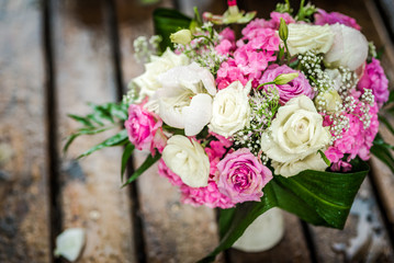Wedding bouquet made of pink and white roses