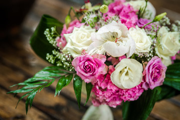 Wedding bouquet made of pink and white roses
