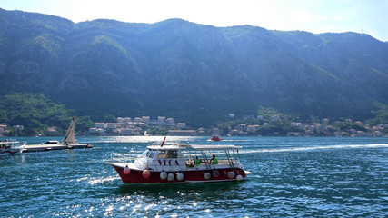 Boat at Boka Kotor bay (Boka Kotorska), Montenegro, Europe