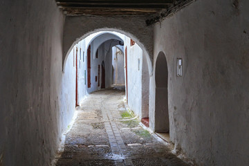 Naklejka premium View of the old walls of Tetouan Medina quarter in Northern Morocco. A medina is typically walled, with many narrow and maze-like streets and often contain historical houses, palaces, places.