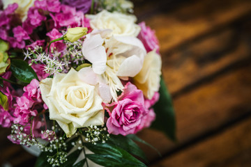 Wedding bouquet made of pink and white roses