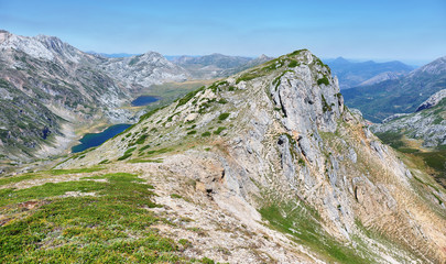 Views of Saliencia lakes in Somiedo natural park on the way to Calabazosa peak, Spain