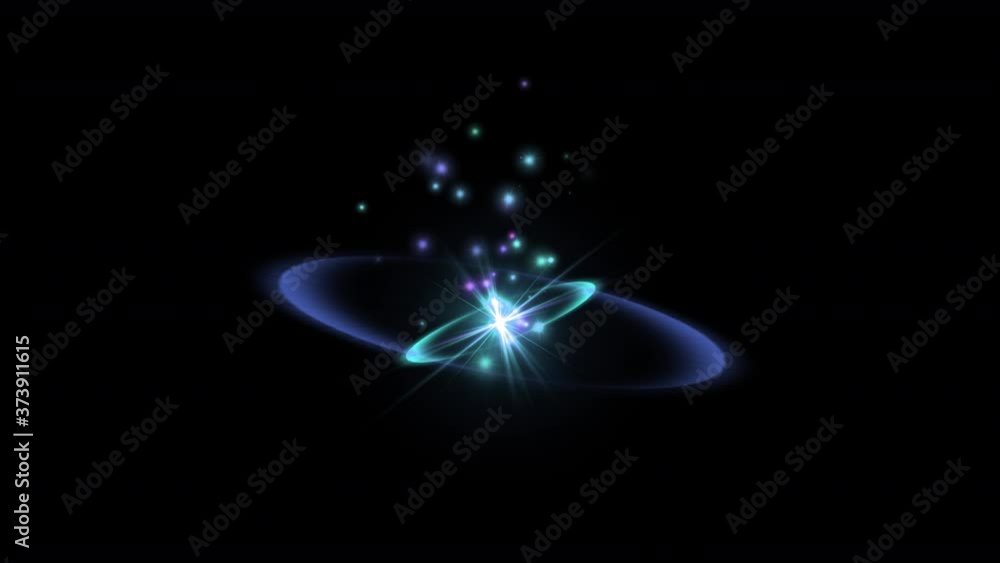 Poster magic heal blue ring glow aura spin out and particle star glow up from center with 3d rendering incl