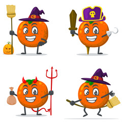 vector illustration of mascot or orange fruit character collection set with love or halloween theme
