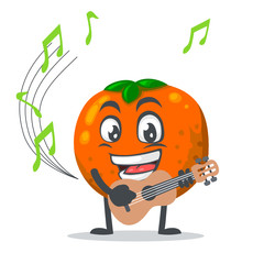 vector illustration of mascot or orange fruit character playing guitar