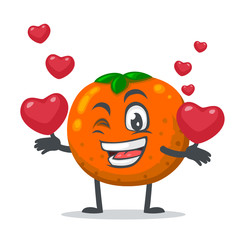 vector illustration of mascot or orange fruit character bring love symbols