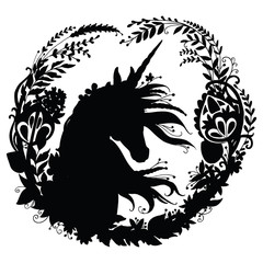Black silhouette template beauty unicorn vector illustration