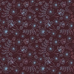 Red and blue flowers and leaves pattern 