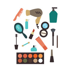 Set of cartoon make up. Vector hand drawn illustration. for sticker, label, icon