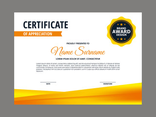 Abstract Smooth Fresh Yellow Orange Mesh Gradient Certificate Design, Professional Modern Certificate Template Vector