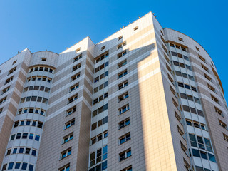 Pushkino, Russia, August 25, 2020. New multi-storey residential buildings , fragment of facade