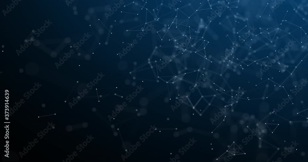 Aufkleber 4k video plexus animation. abstract technology background with moving dots and lines, dark blue colo